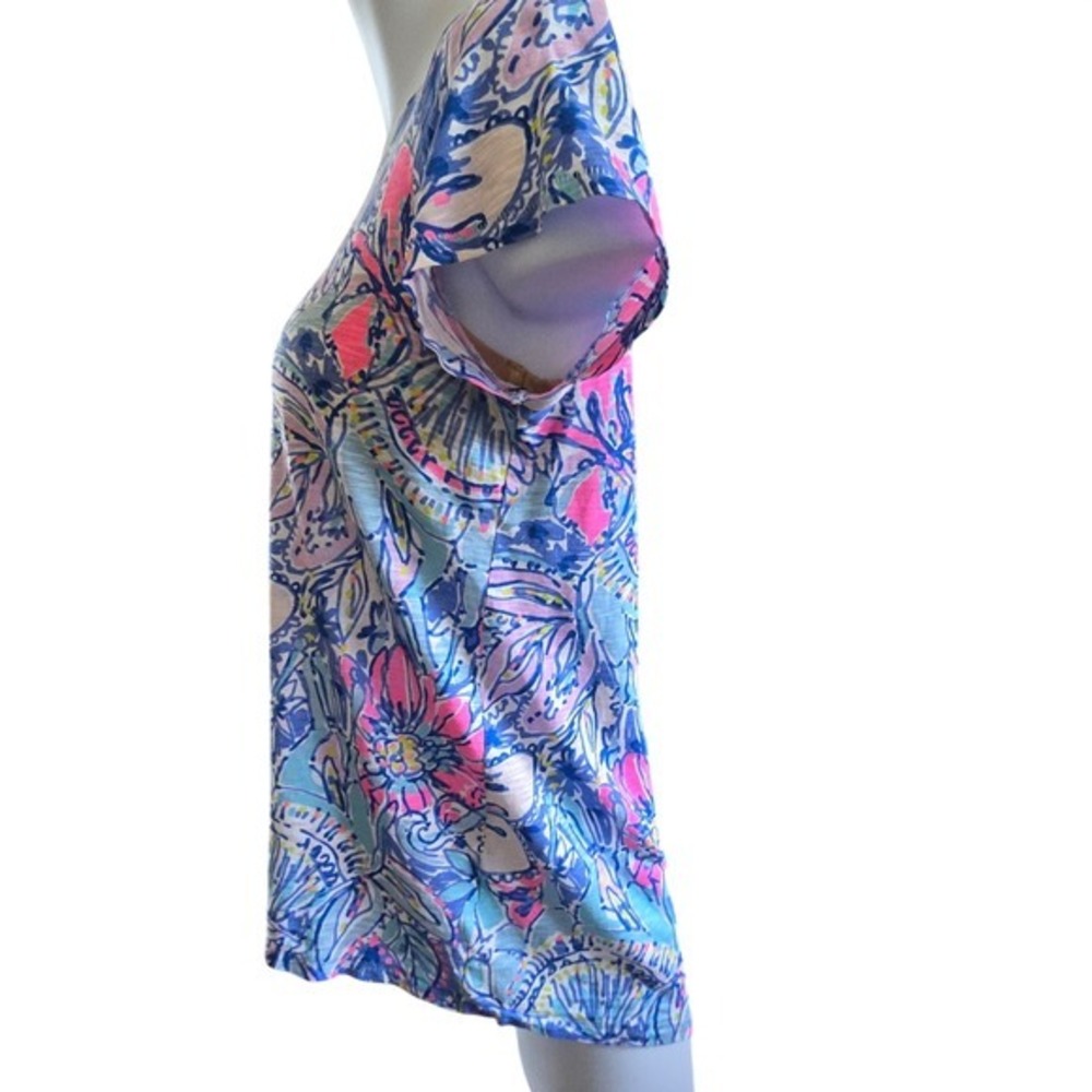 Lilly Pulitzer Womens Blue Pink Floral Paisley Cotton Short Sleeve T-Shirt SZ M - Picture 5 of 9